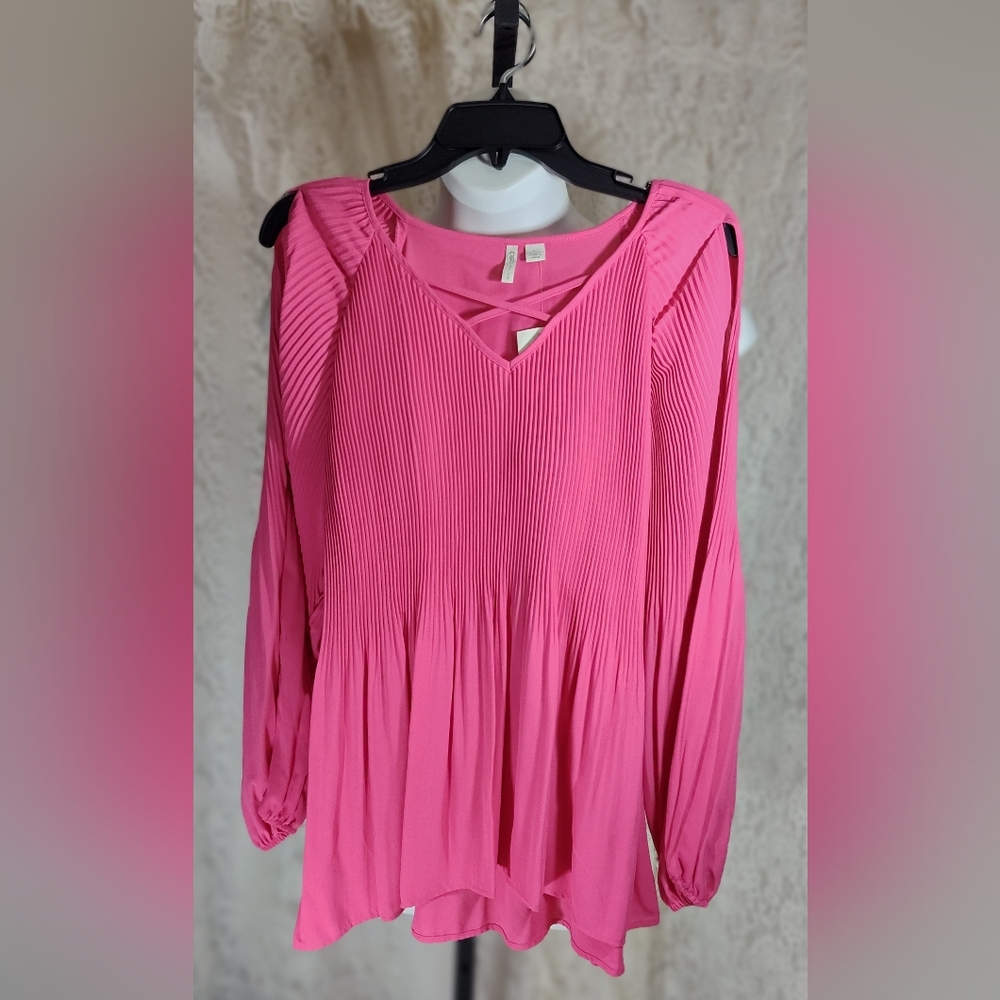 Cato Hot Pink Pleated V-Neck Blouse